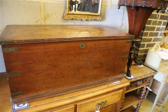 A 19th century brass mounted teak campaign trunk, W.86cm, D.47cm, H.40cm